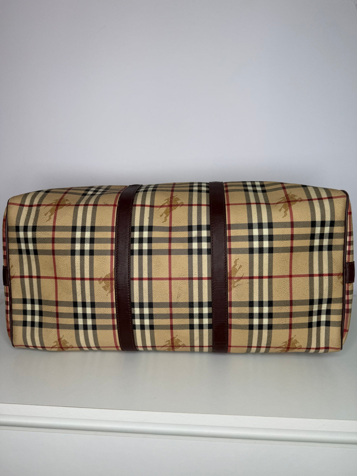 Burberry Haymarket Check Duffle Bag Dark Brown