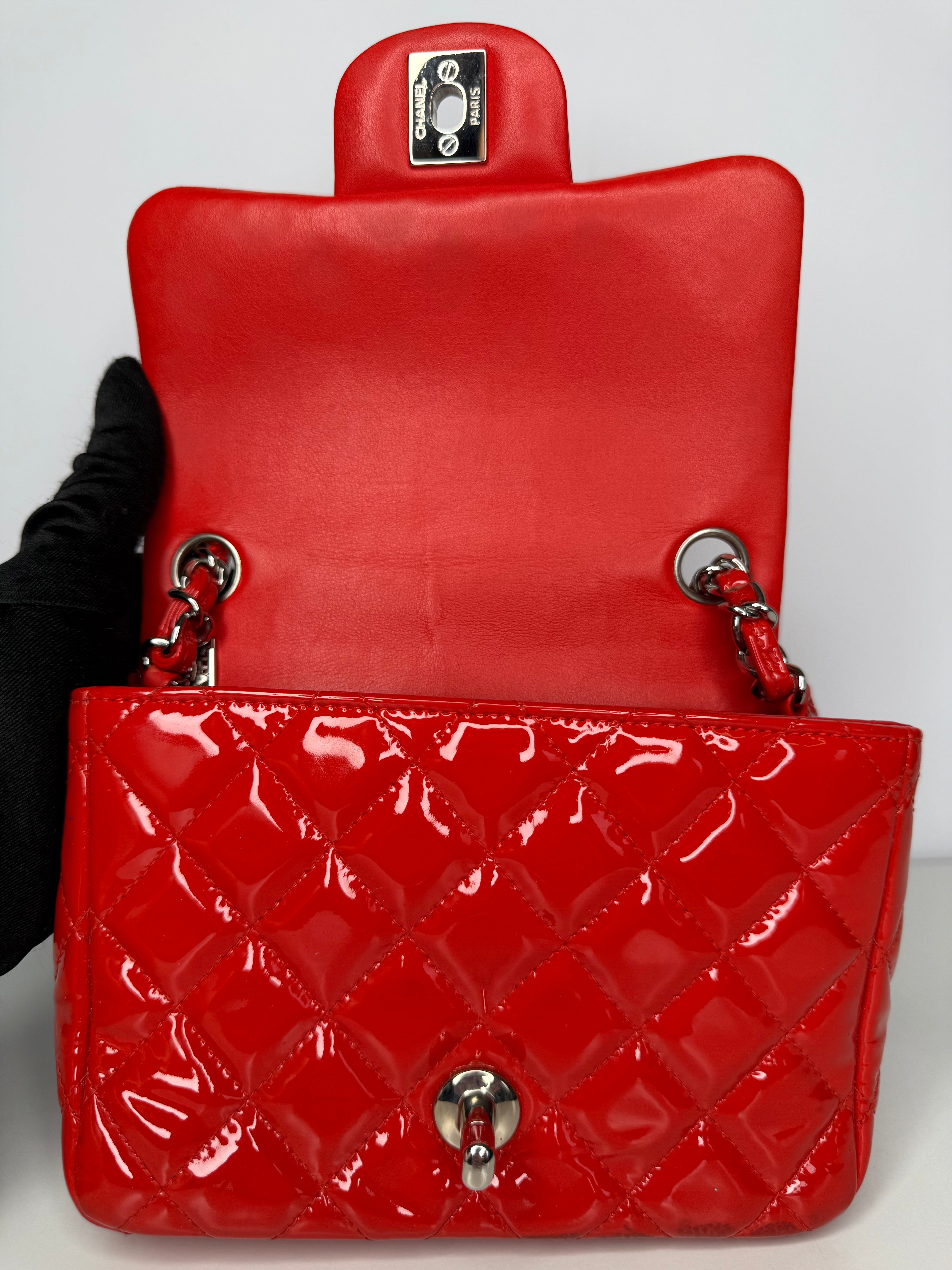 Chanel Classic Mini Flap Red Quilted Patent Leather