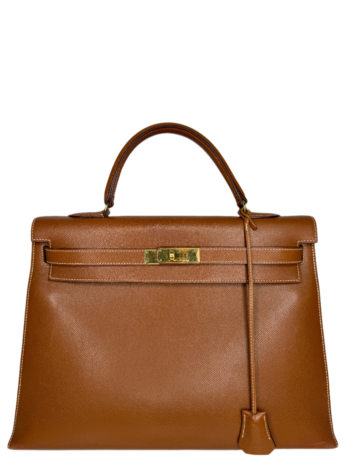 Hermès Kelly 35 Vintage Gold Courchevel Retourne Sellier Gold Hardware