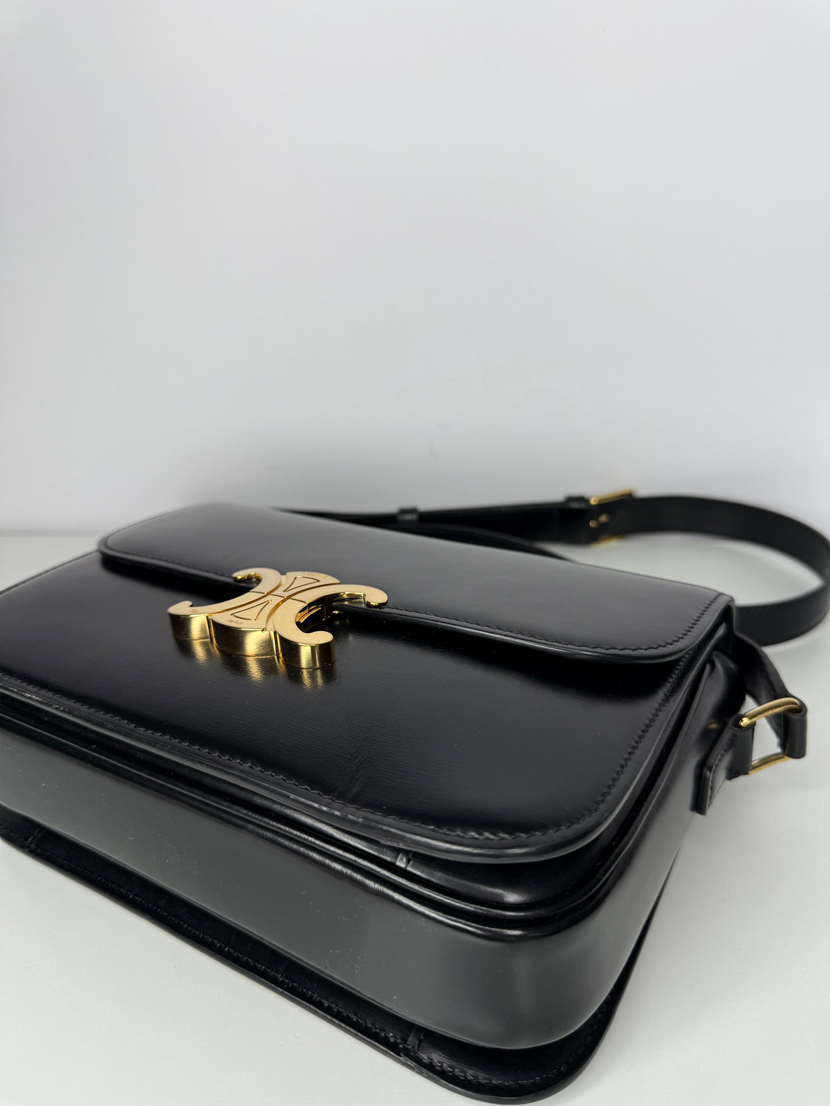 Celine Classique Triomphe Bag in Black Shiny Calfskin