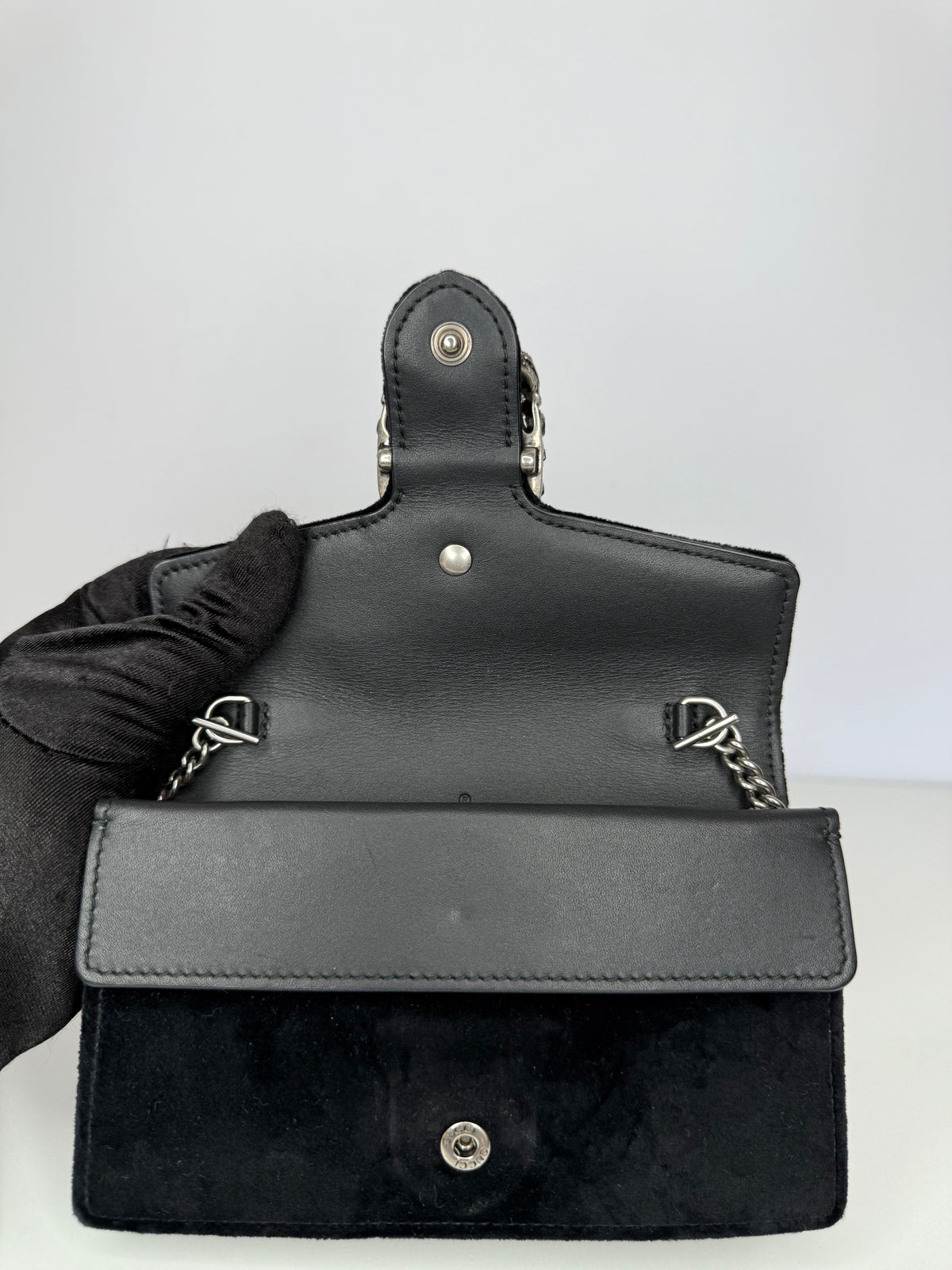 Gucci Black Velvet and Leather Super Mini Dionysus Crossbody Bag