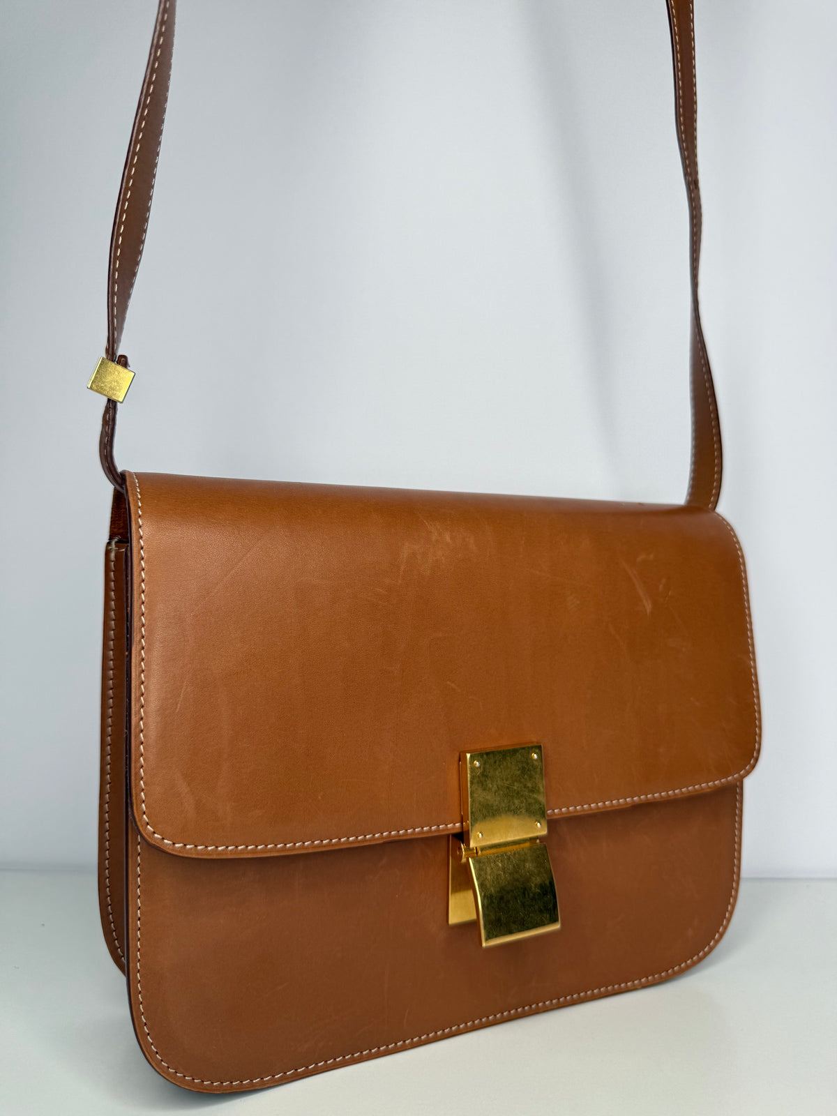 Celine Tan Leather Medium Classic Box Shoulder Bag