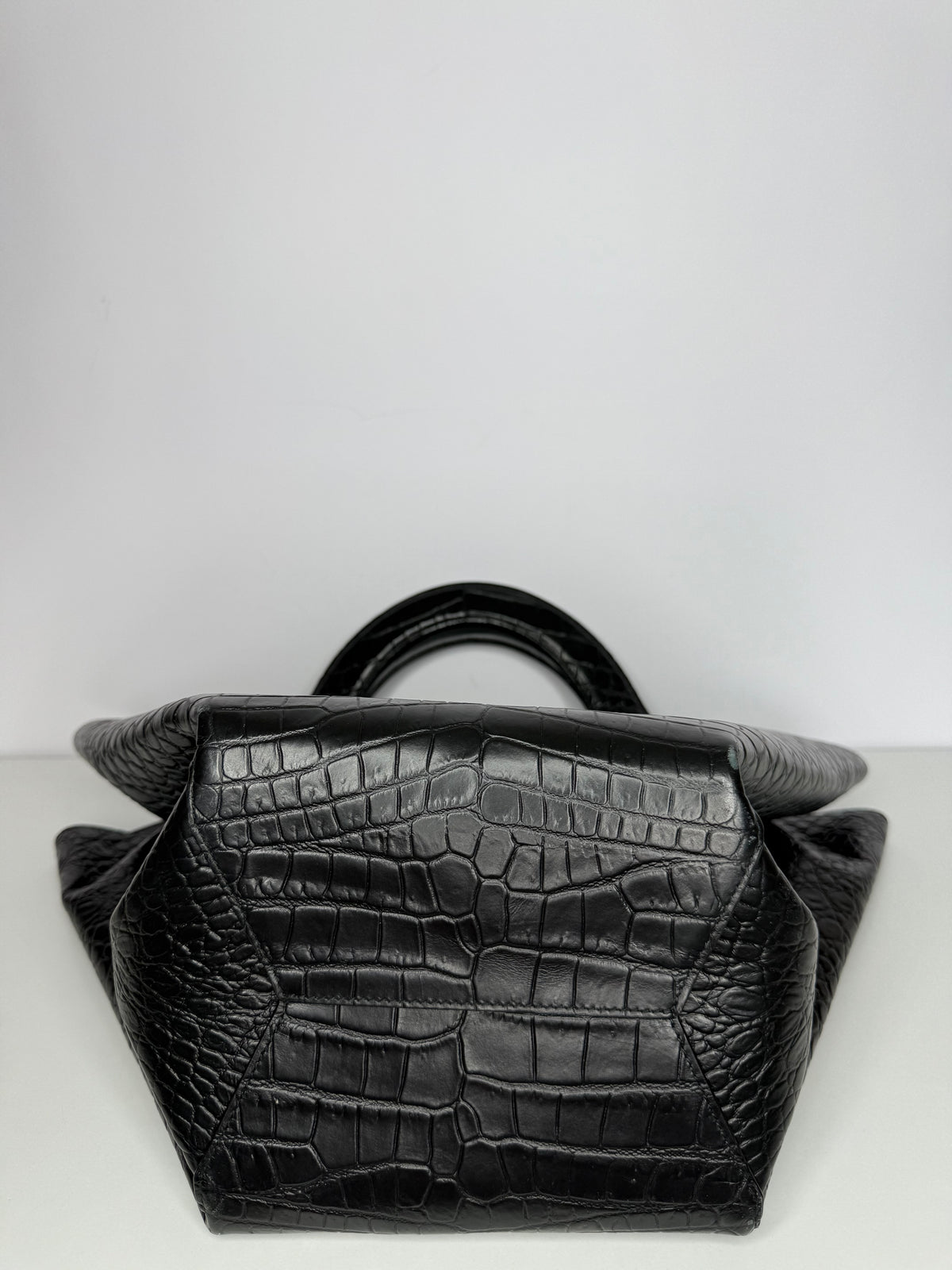 Bottega Veneta Black Crocodile Embossed Leather Doll Tote