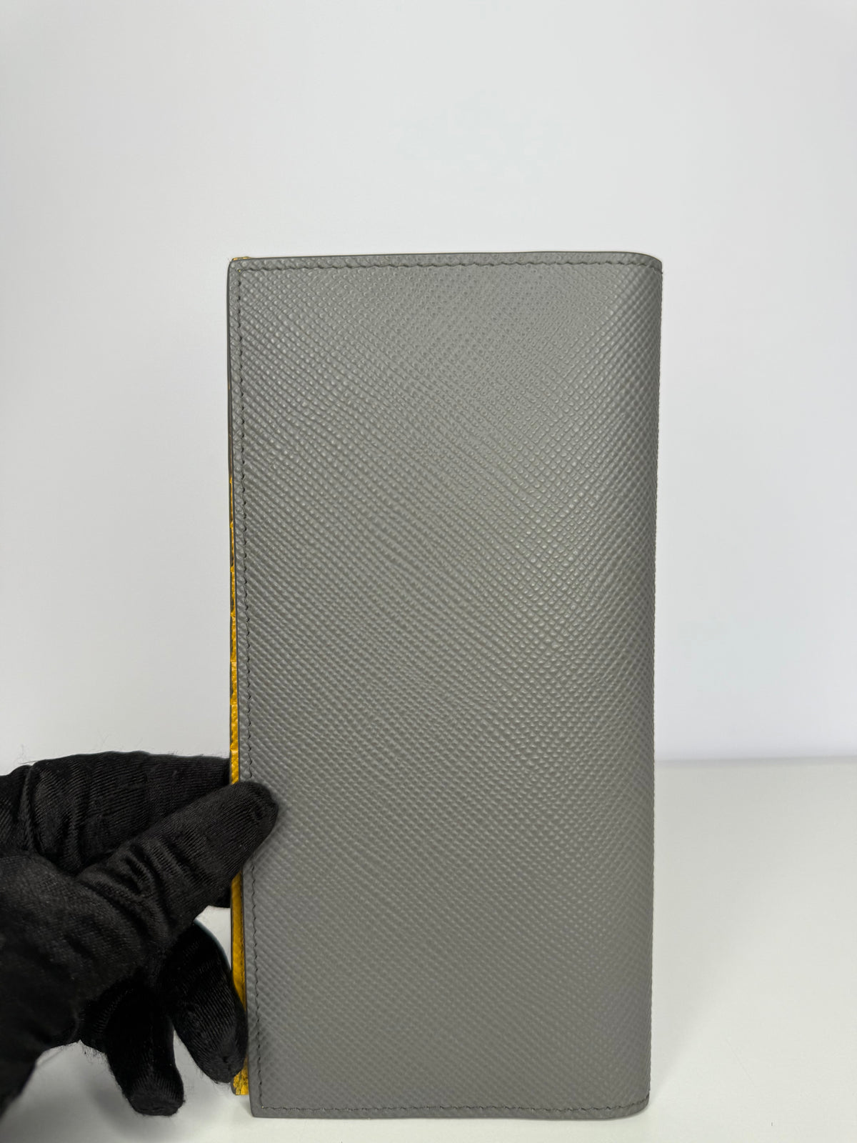 Prada Grey Saffiano Leather Bi Fold Long Wallet