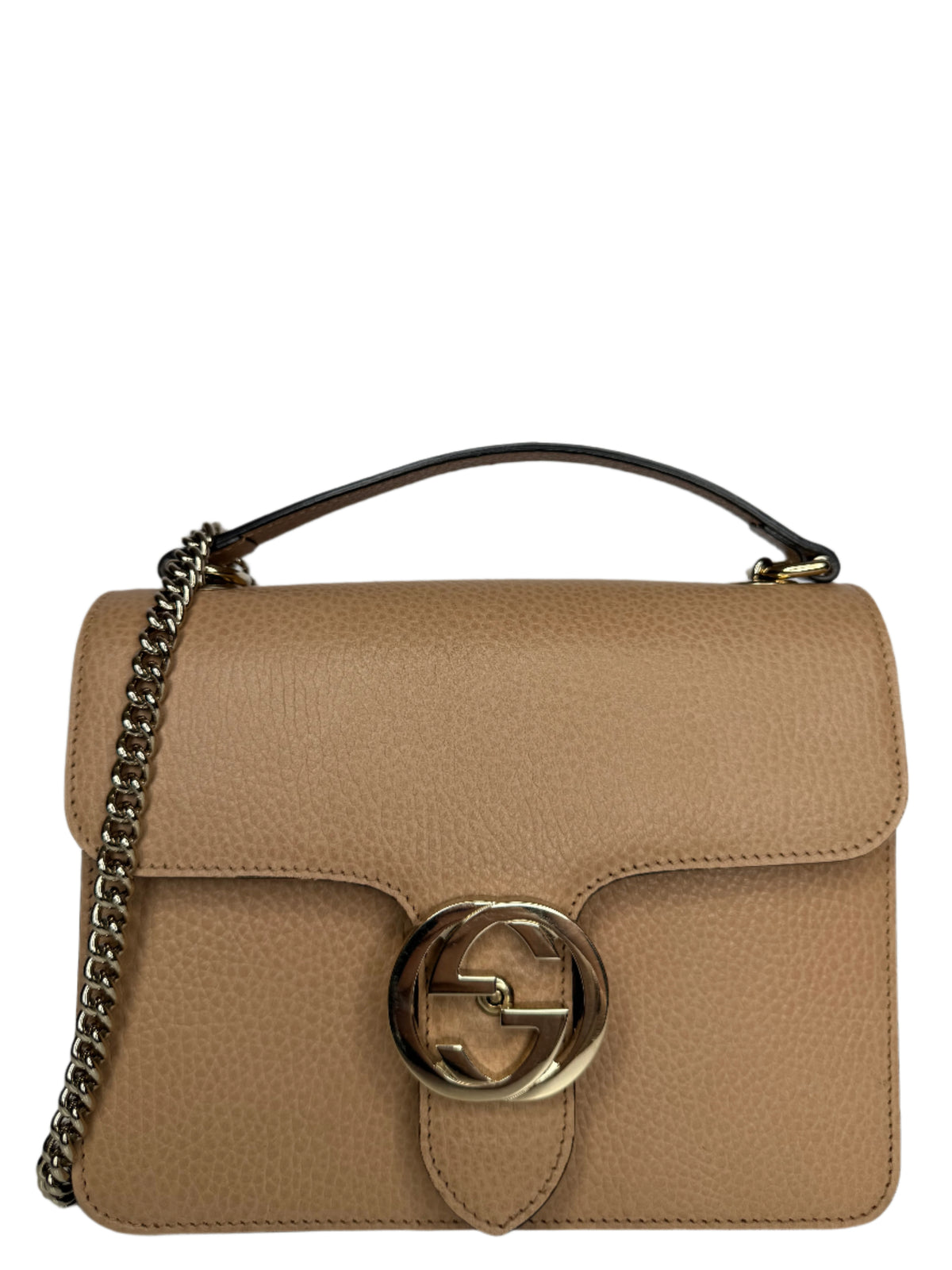 Gucci Dollar Calfskin Small Interlocking G Shoulder Bag Beige