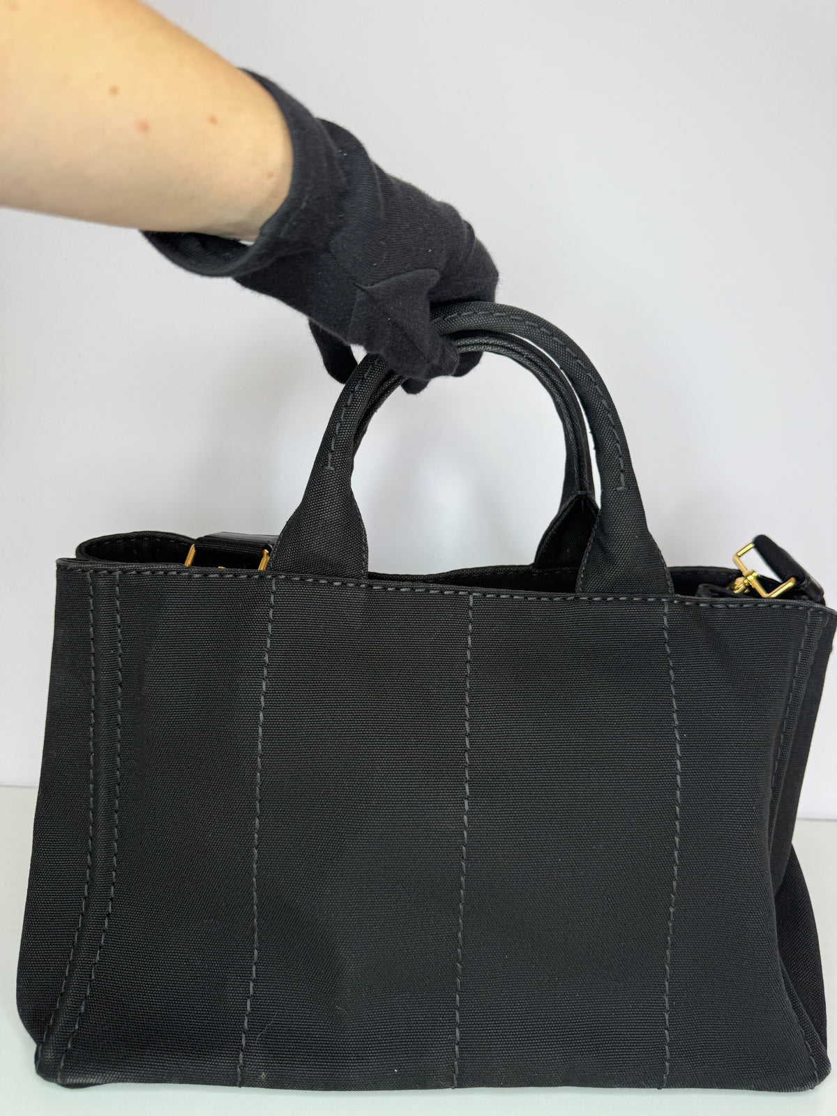 Prada Black Denim Canapa Logo Satchel