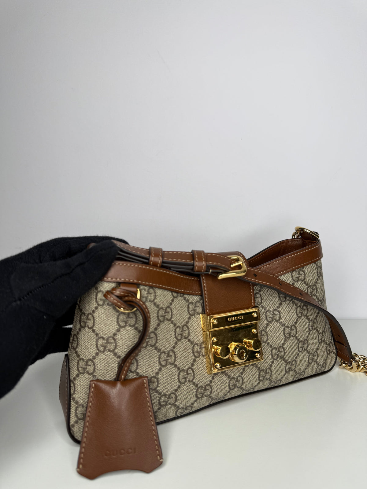 Gucci GG Supreme Beige And Ebony Padlock Small Shoulder Bag