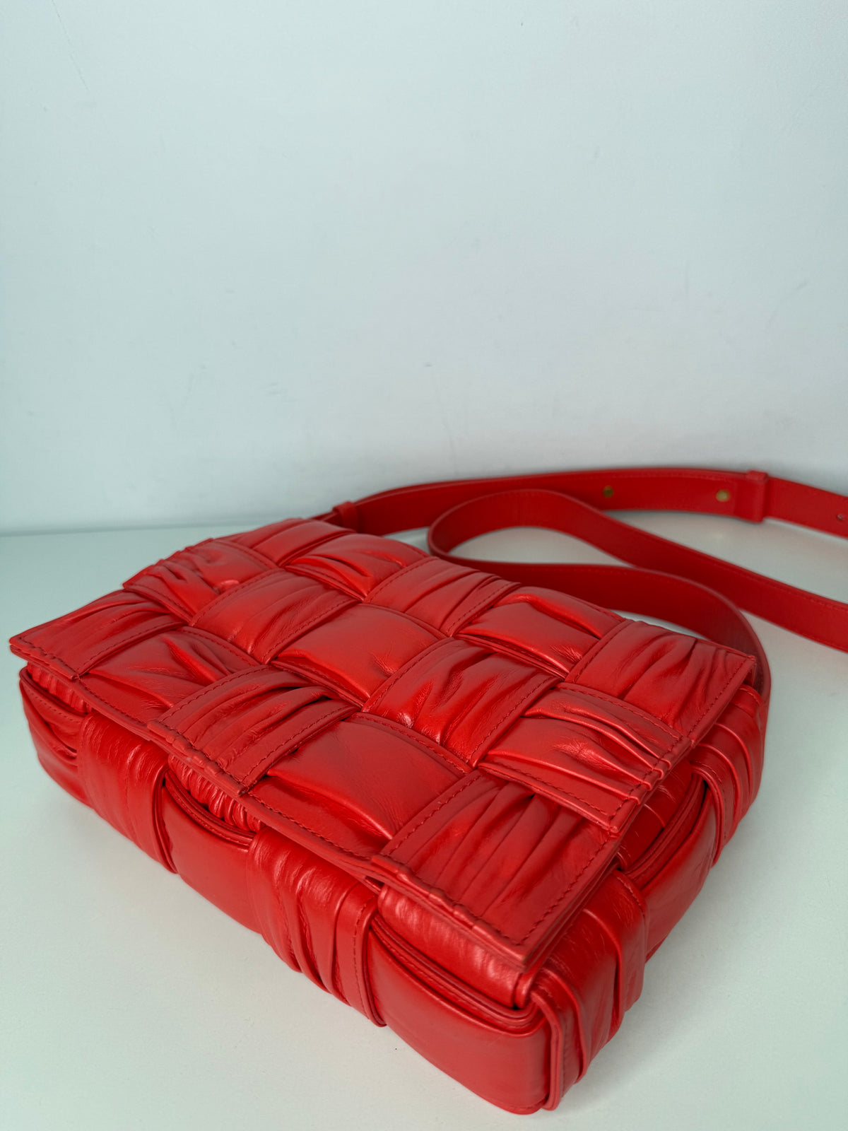 Bottega Veneta Calfskin Intreccio Plisse Cassette Crossbody Bag Sunburst