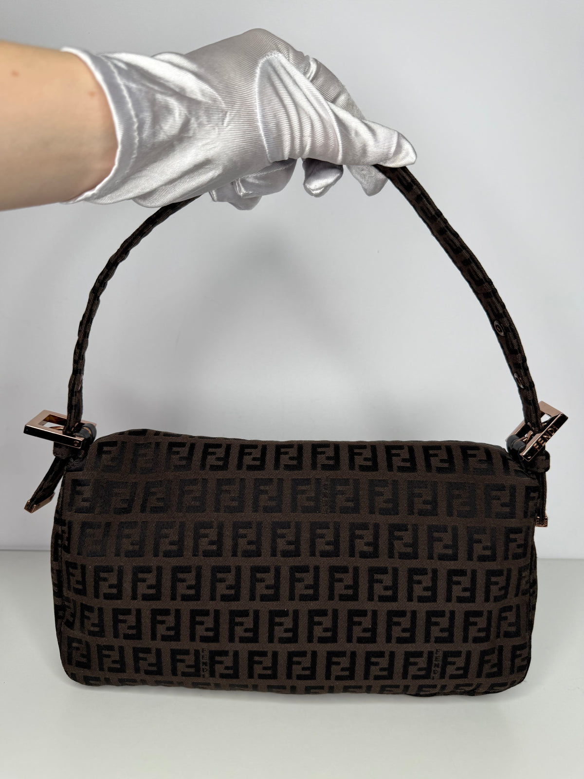 Fendi Zucchino Canvas Baguette Shoulder Bag