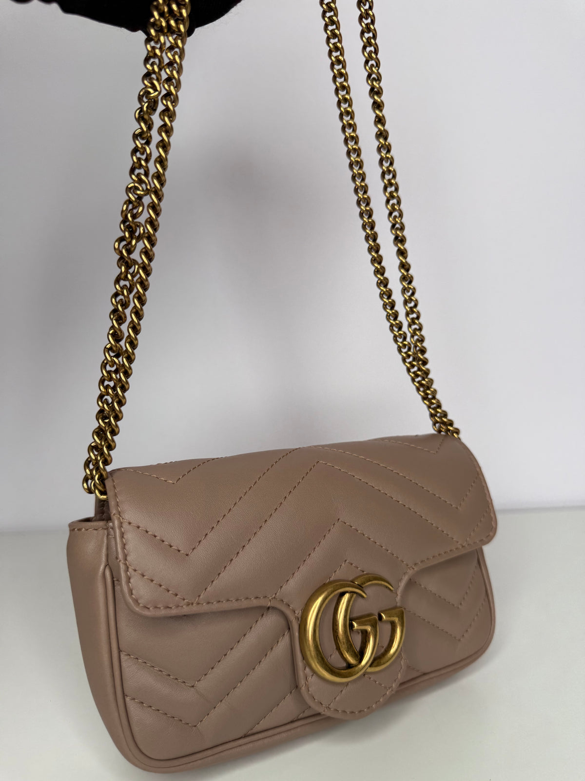 Gucci Calfskin Matelasse Super Mini GG Marmont Shoulder Bag Porcelain Rose