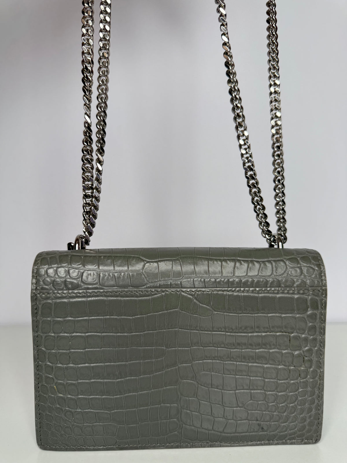 Saint Laurent Grey Croc Embossed Leather Mini Sunset Bag