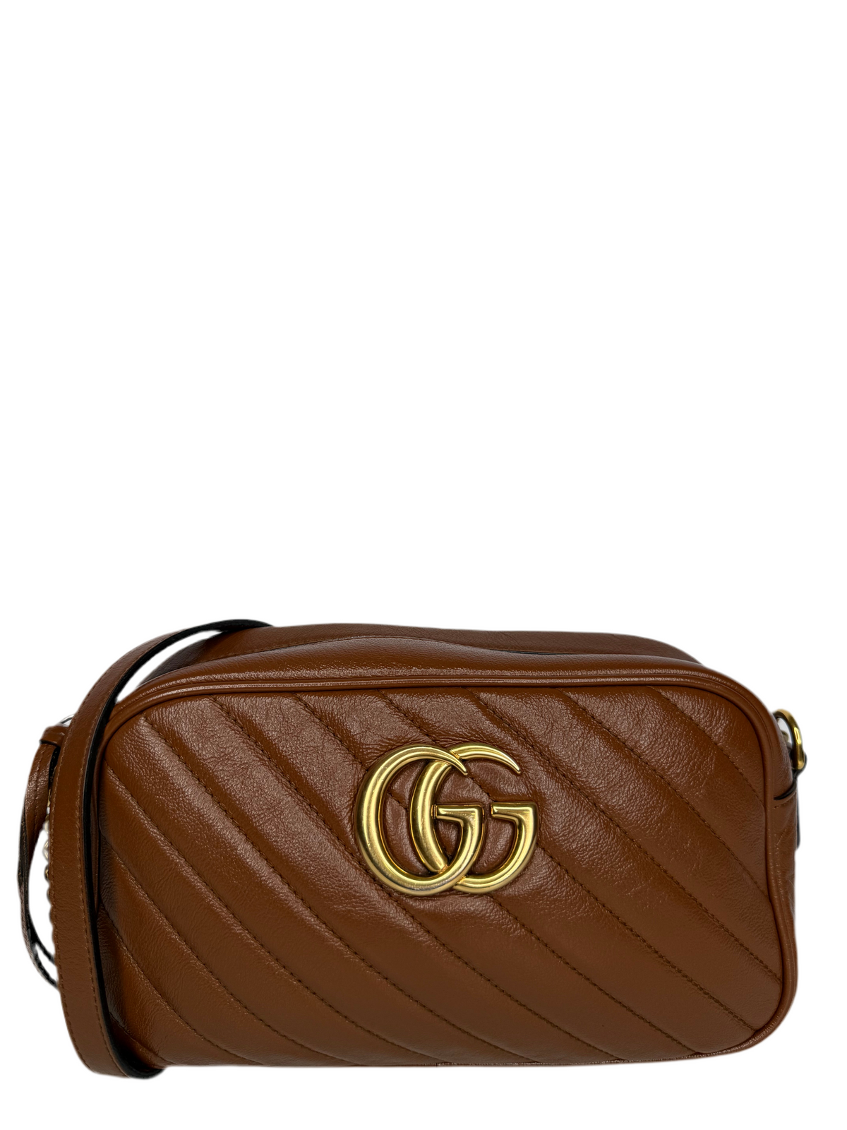 Gucci GG Marmont Glazed Calfskin Matelasse Diagonal Small Chain Shoulder Bag Cuir