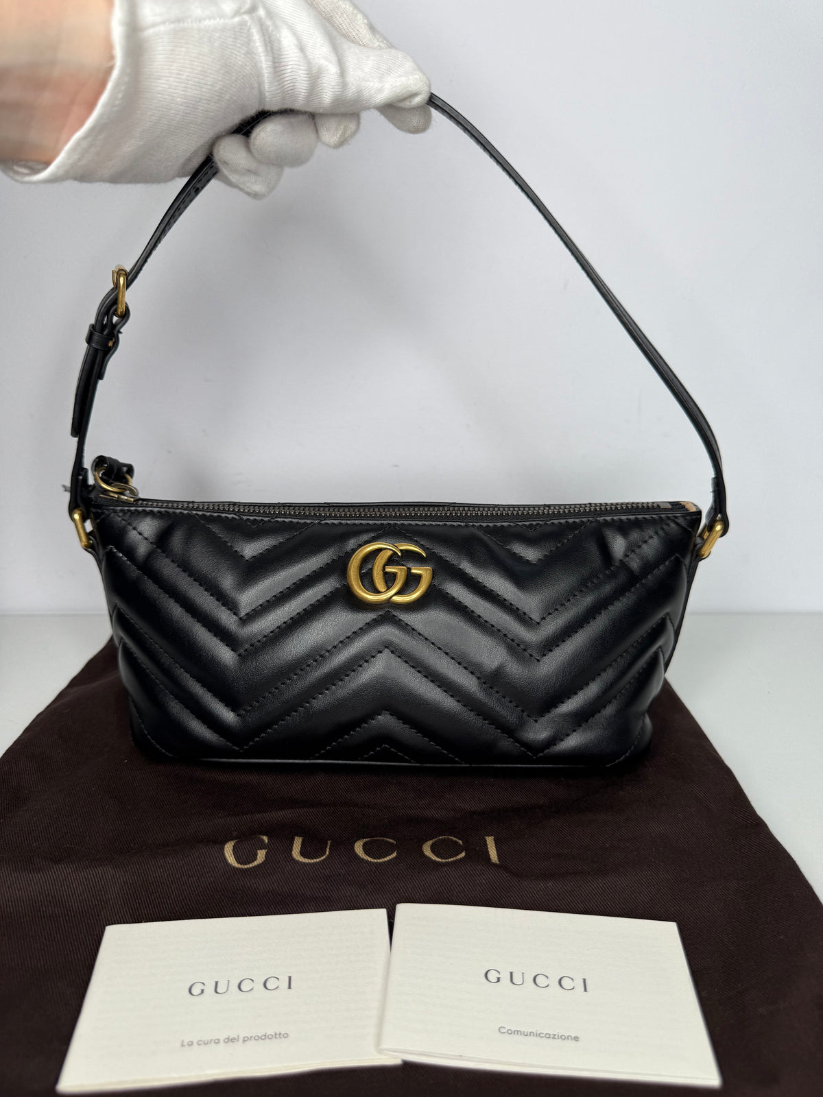 Gucci GG Marmont Black Matelassé Leather Pochette