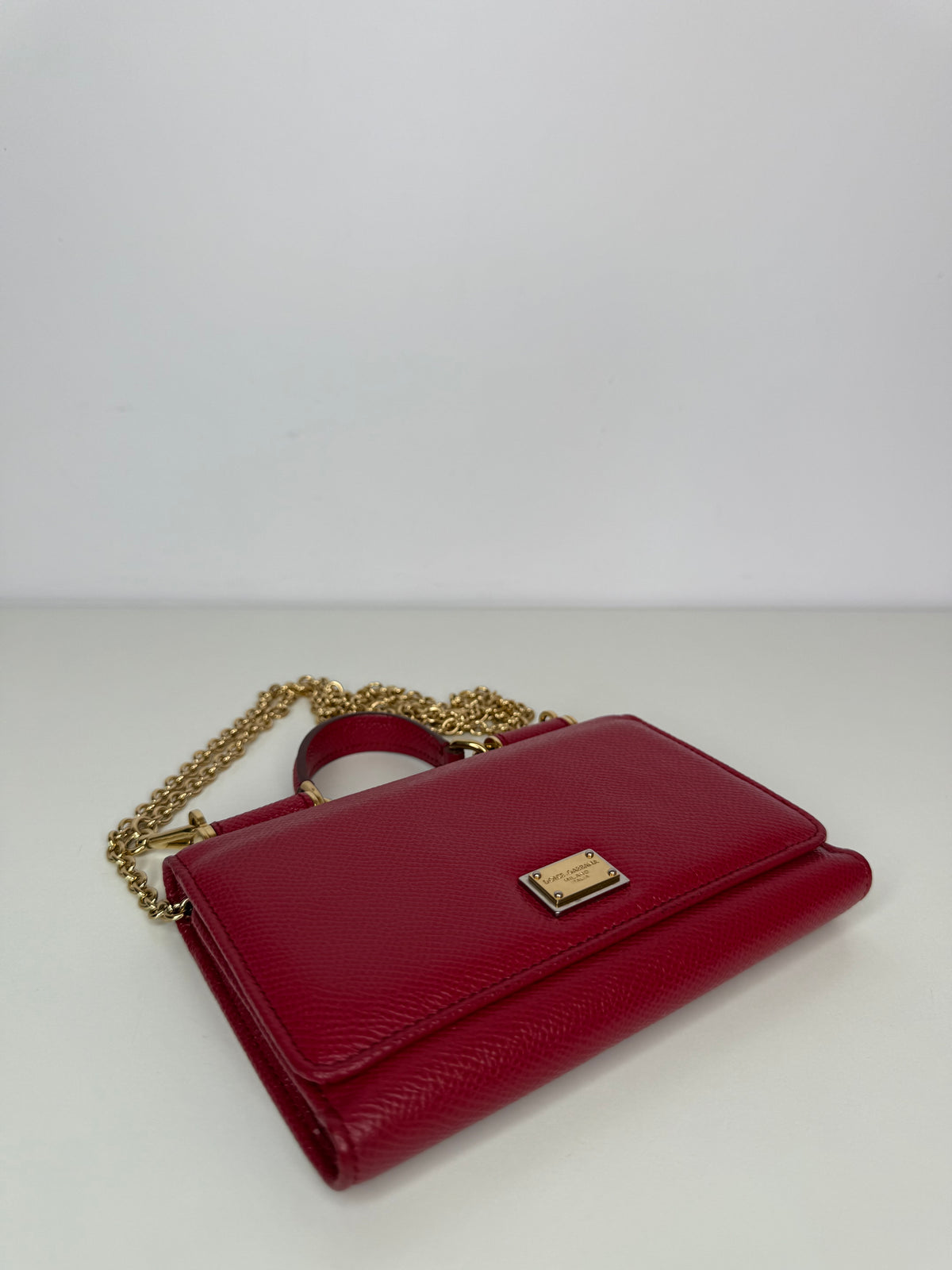 Dolce Gabbana Red Leather Mini Sicily Wallet on Chain