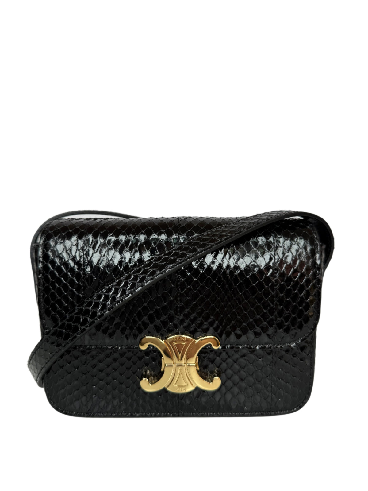 Celine Teen Triomphe Bag In Black Python Leather