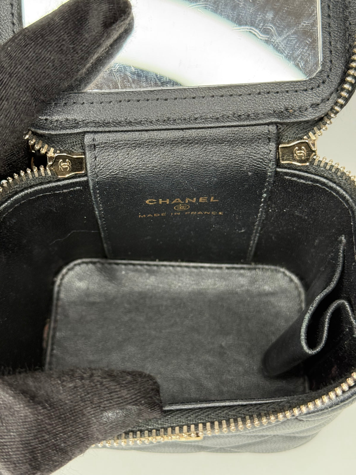 Chanel Mini Top Handle Vanity With Chain Black Lambskin Gold Hardware