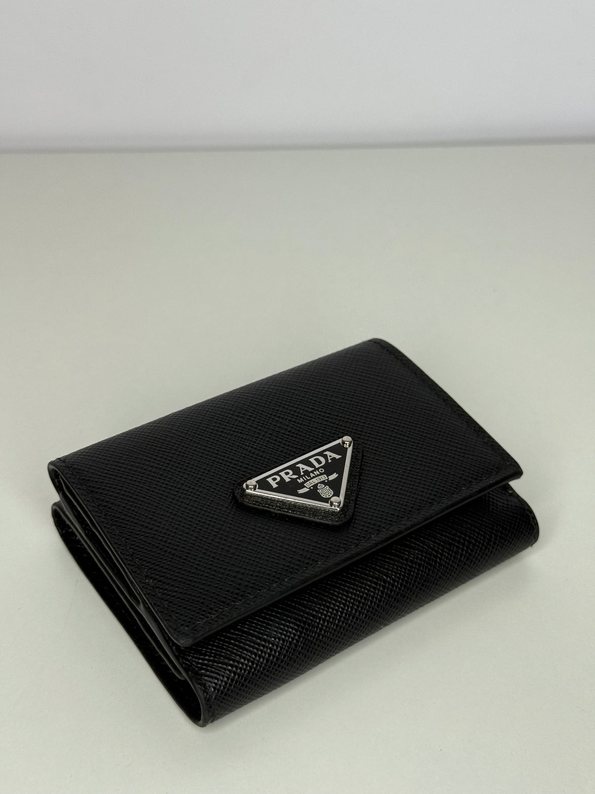 Prada Black Saffiano Triangle Logo Bi-Fold Wallet