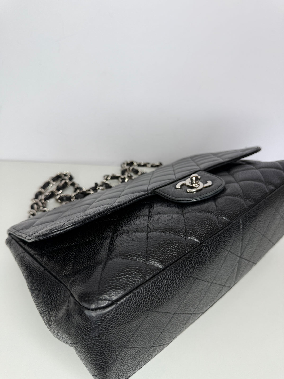 Chanel Jumbo Classic Single Flap Black Caviar Leather Silver Hardware