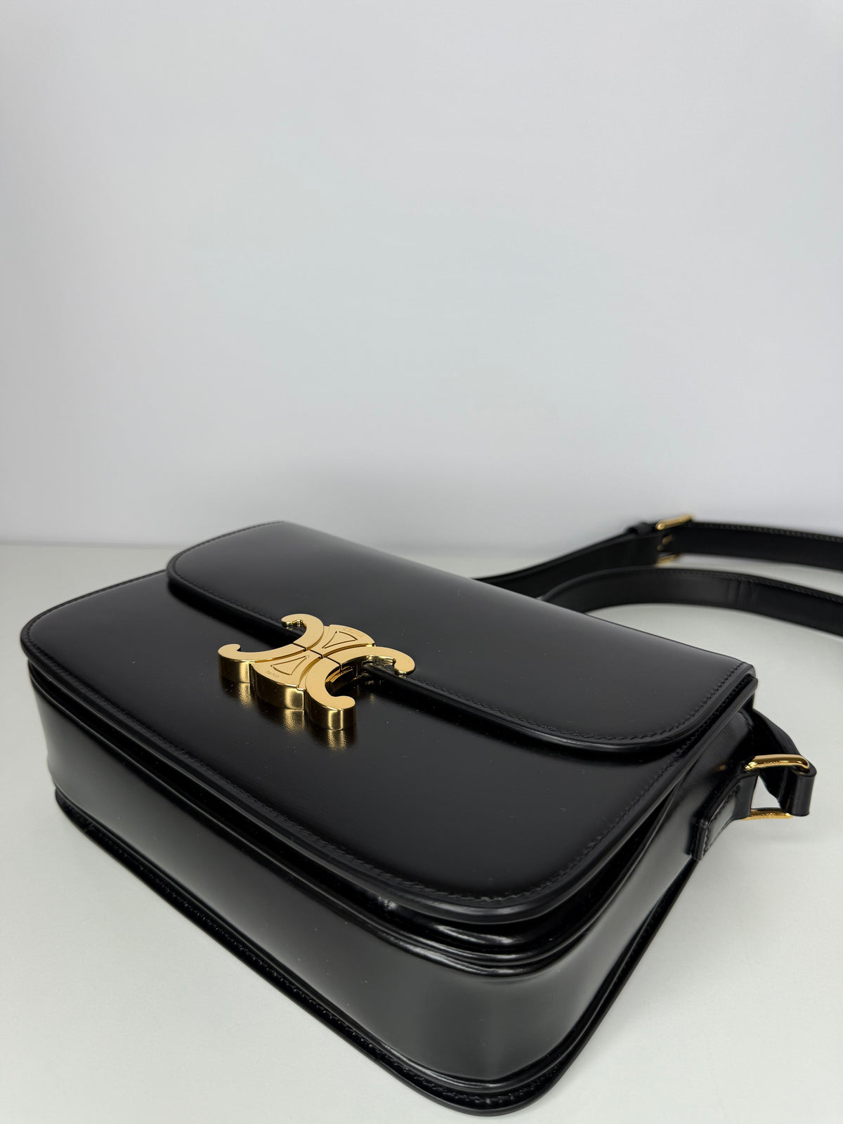 Celine Classique Triomphe Bag in Black Shiny Calfskin