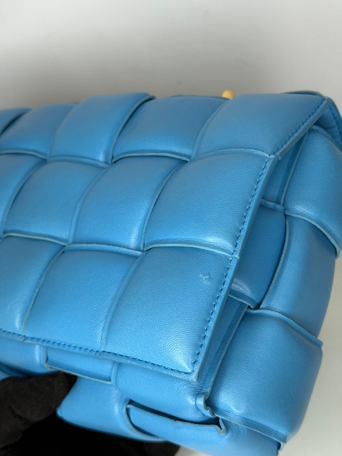 Bottega Veneta Blue Lambskin Maxi Intreccio Padded Chain Cassette Crossbody Bag