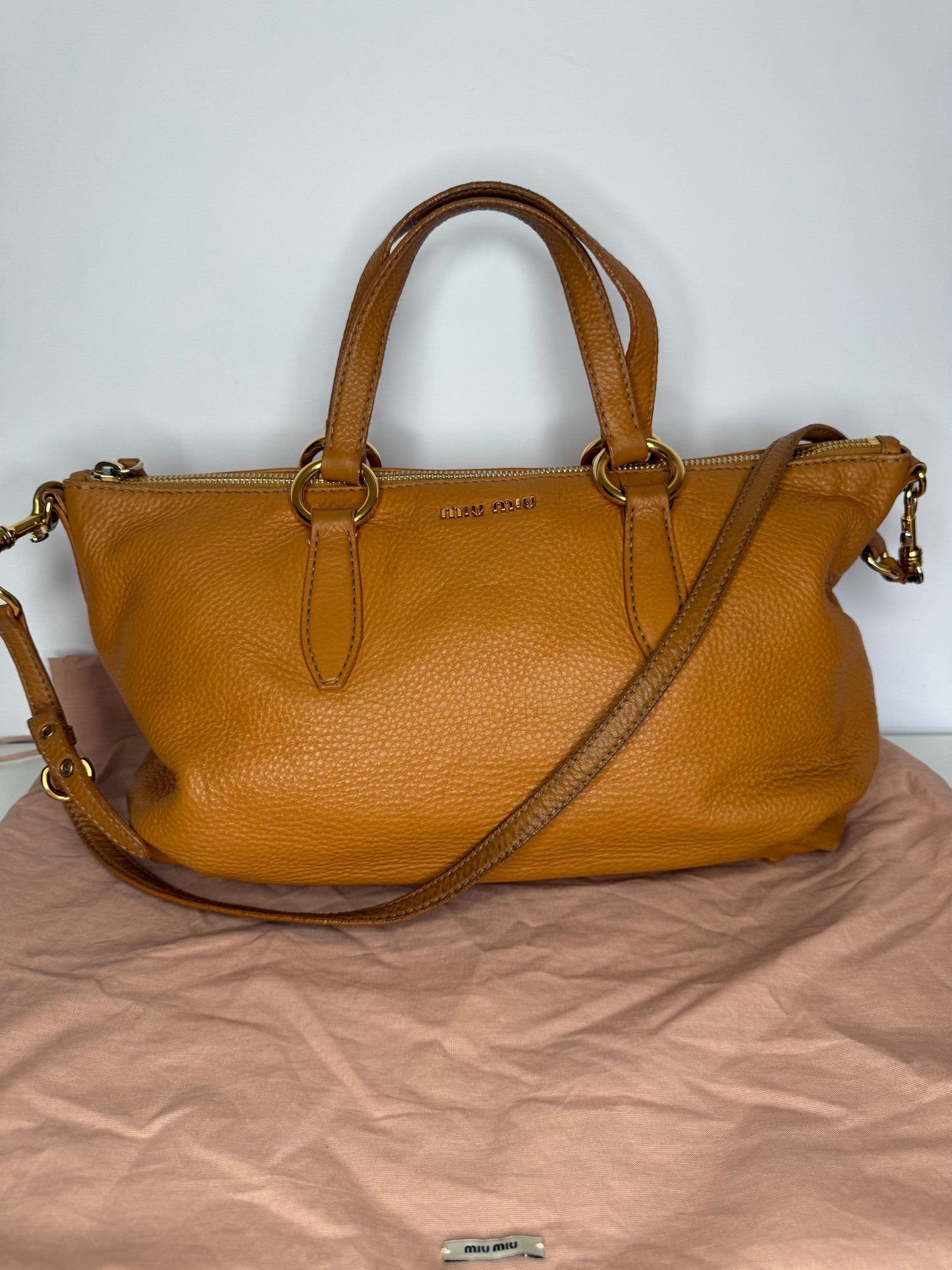 Miu Miu Camel Vitello Caribu Leather East/West Bag