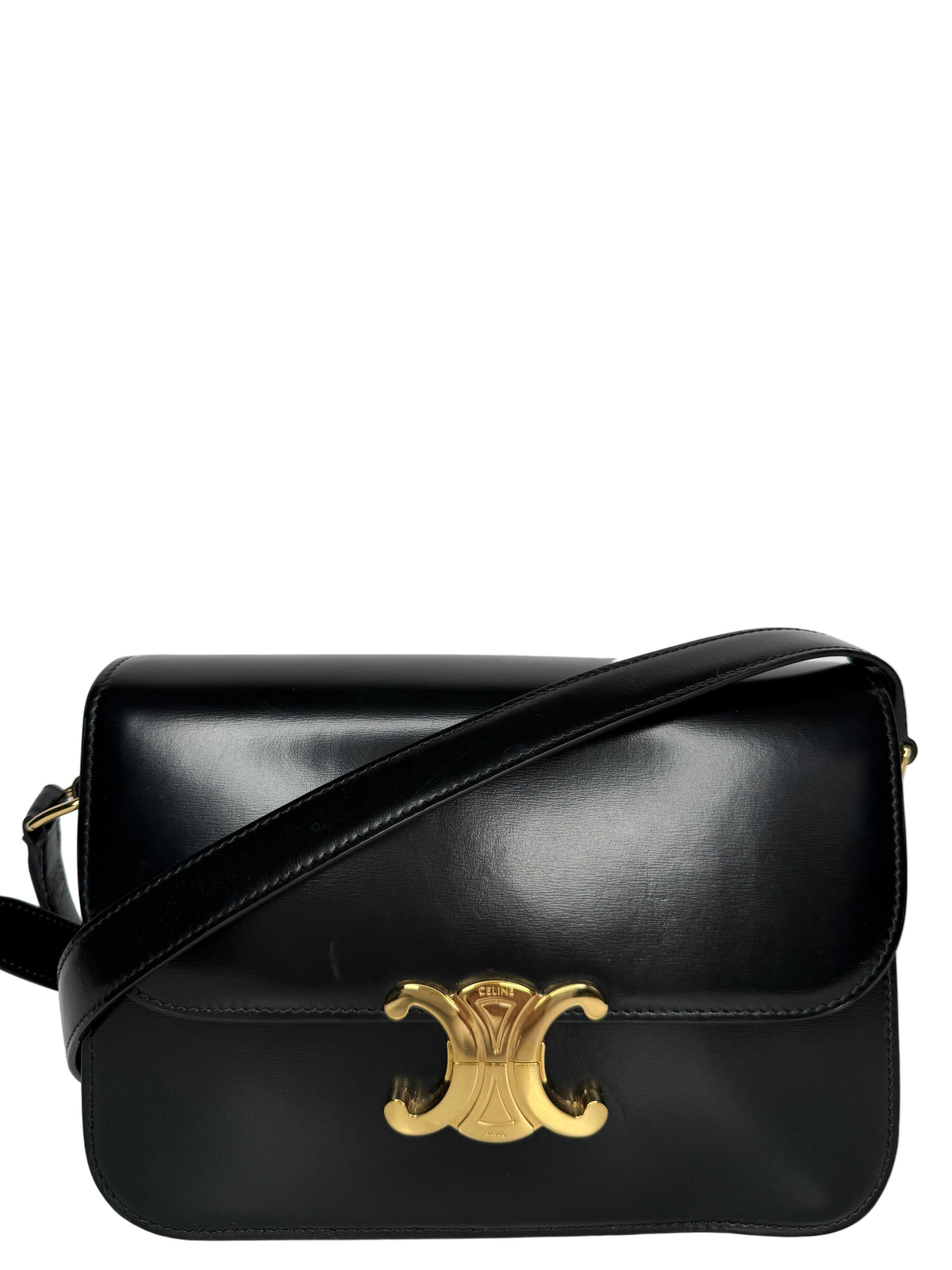Celine Classique Triomphe Bag in Black Shiny Calfskin