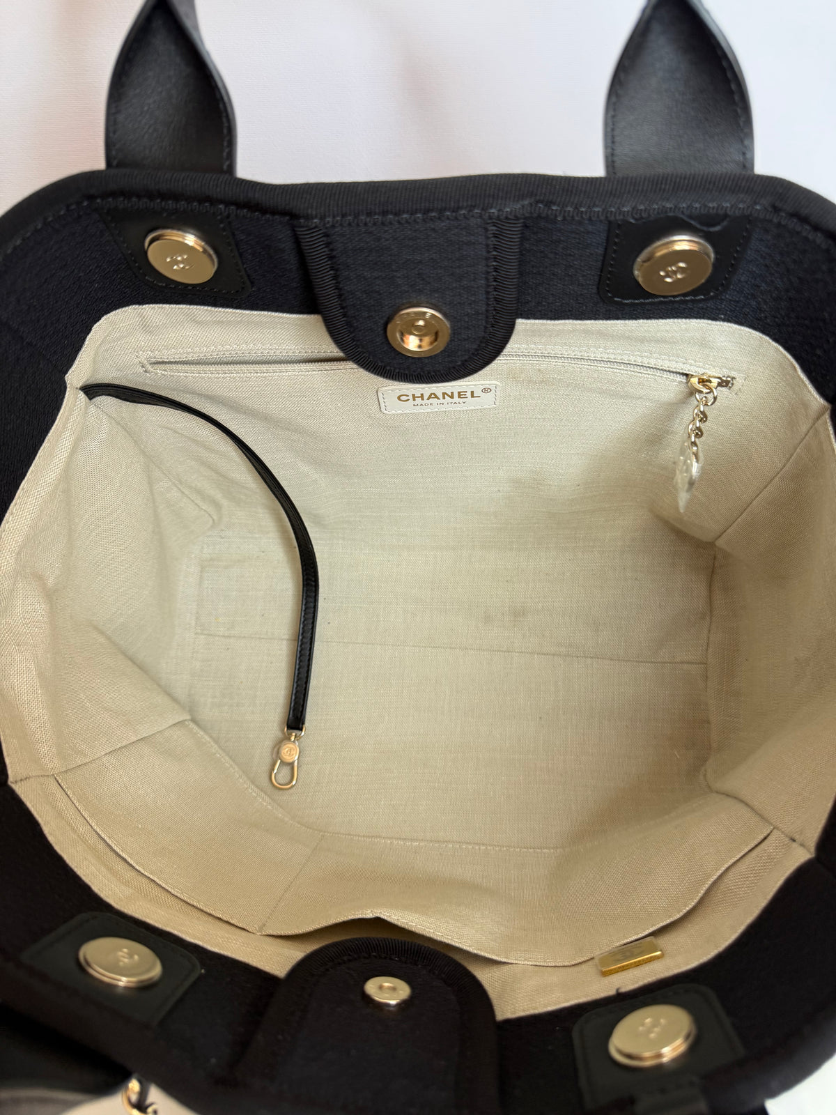 Chanel Deauville Black Canvas Shopping Tote with Pouch
