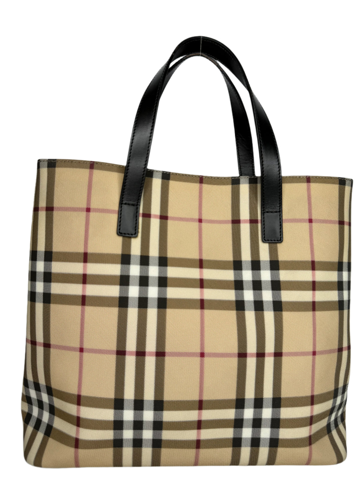 Burberry Beige House Check Canvas And Leather Tote