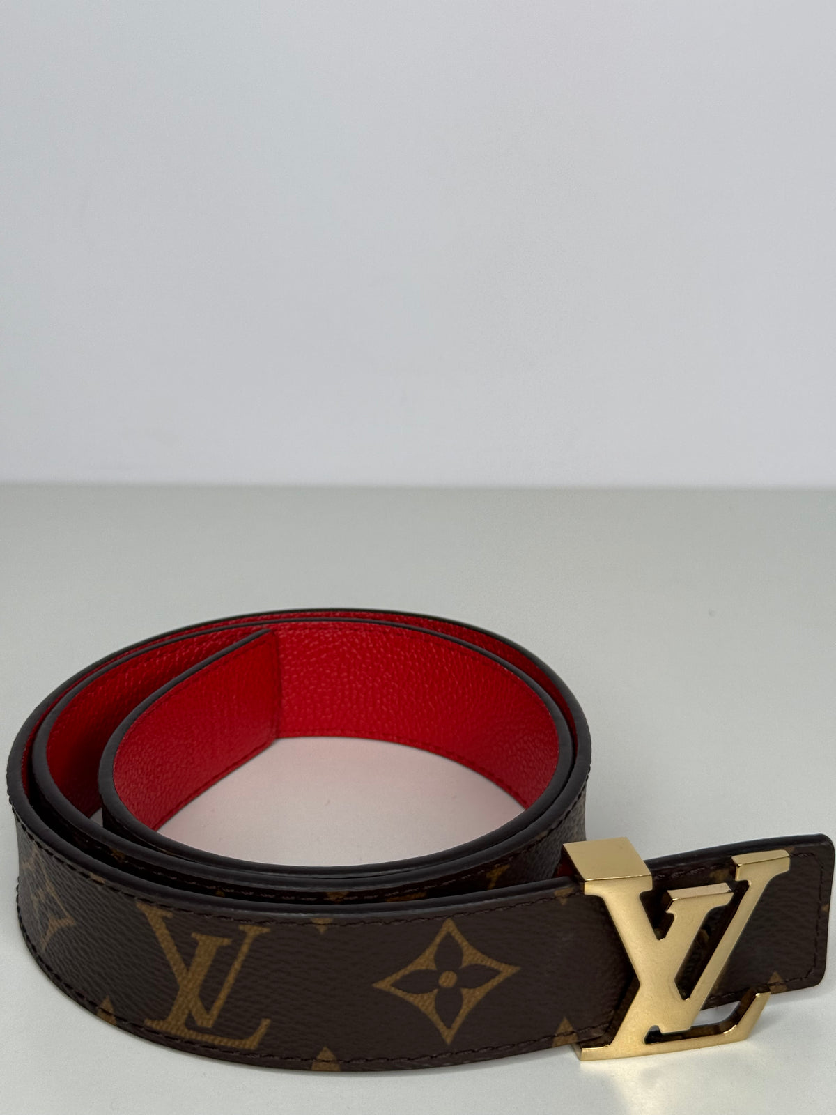 Louis Vuitton Red Monogram Reversible Gold LV Initials Belt