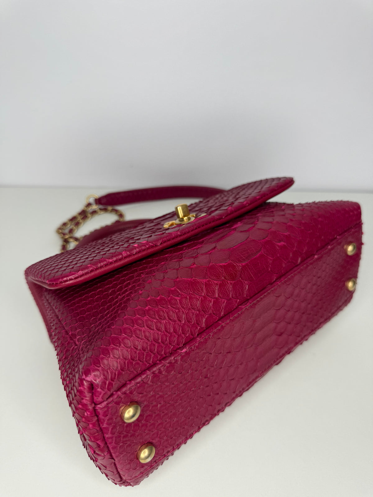 Chanel Small Fuchsia Python Coco Top Handle Bag