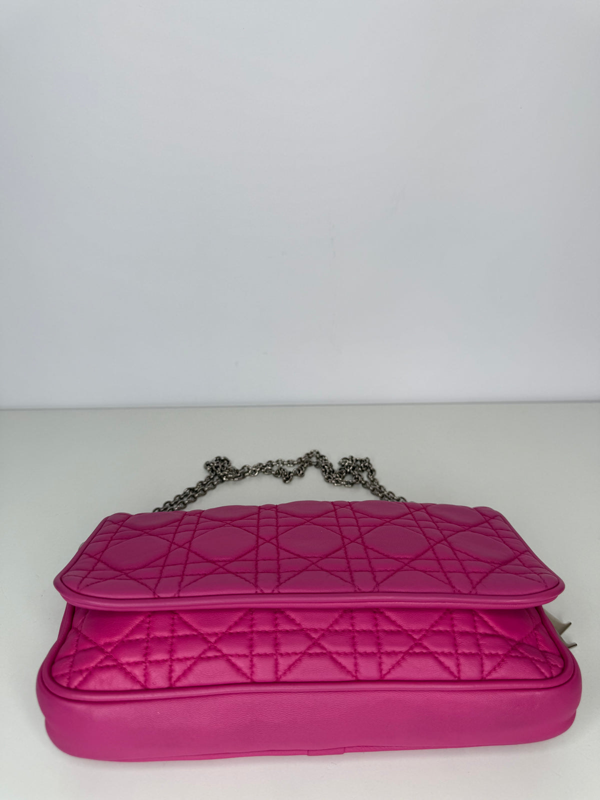 Christian Dior Fuchsia Cannage Quilted Lambskin Wallet on Chain Pochette