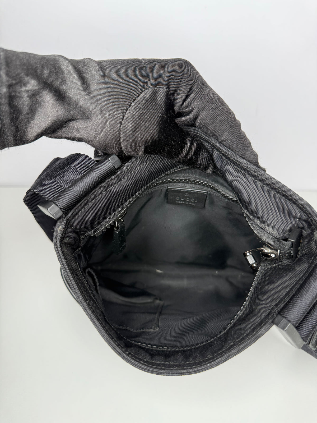 Gucci Men’s Nylon Web Interlocking G Messenger Bag Black