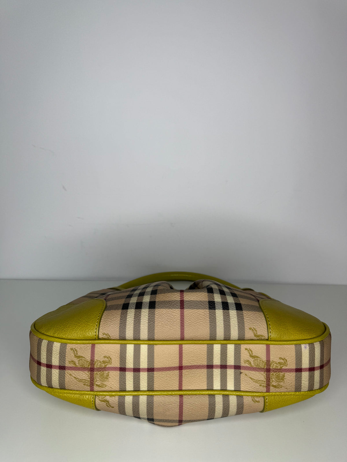 Burberry Beige/Neon Green Haymarket Check Coated Canvas And Leather Hernville Hobo