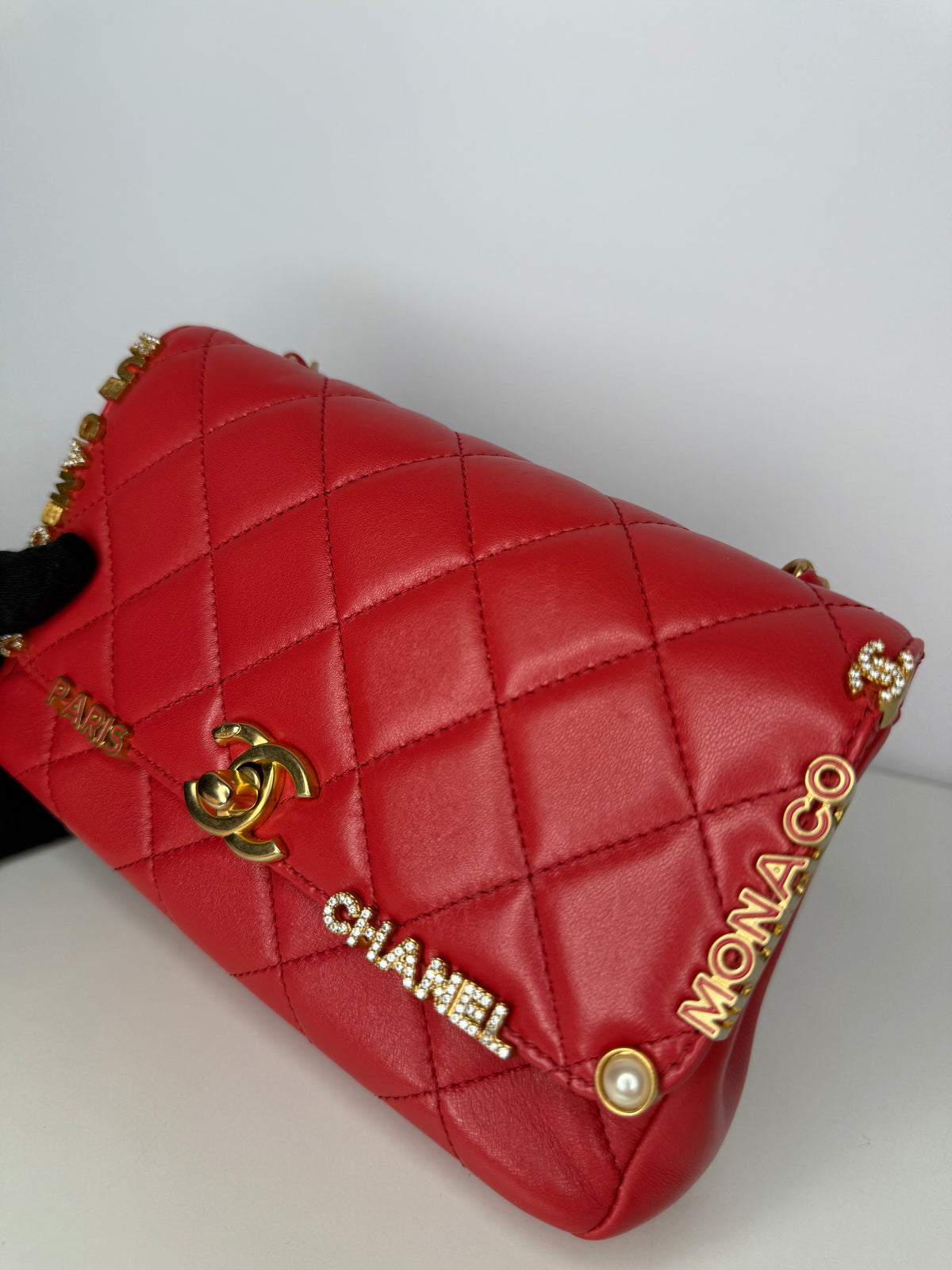 Chanel Paris–Monaco Cruise 2023 Coral Red Lambskin Crystal Flap Bag