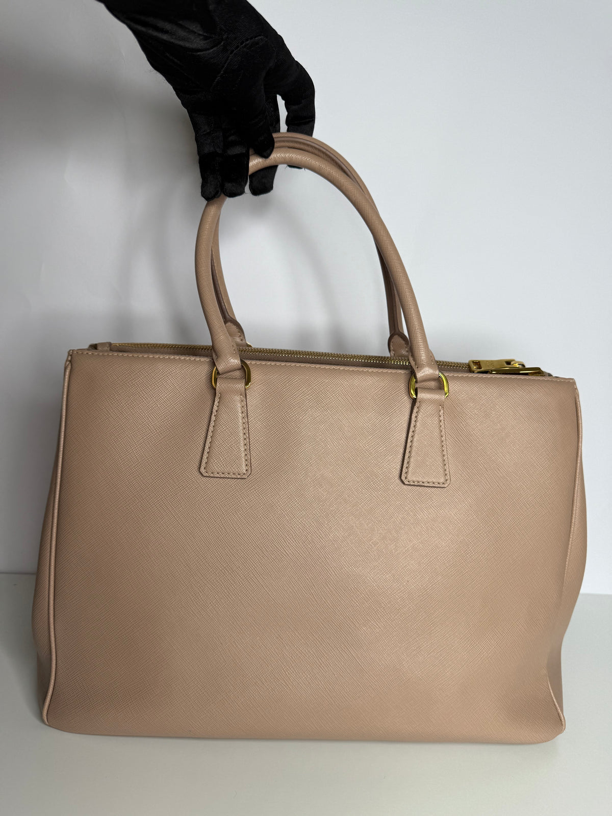 Prada Saffiano Large Galleria Double Zip Tote Beige