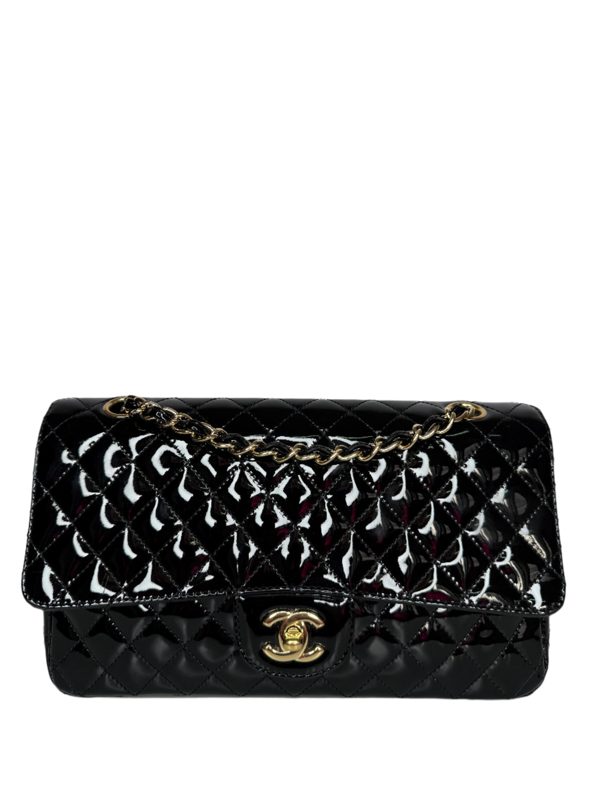 Chanel Medium Classic Flap Bag in Black Quilted Patent Leather