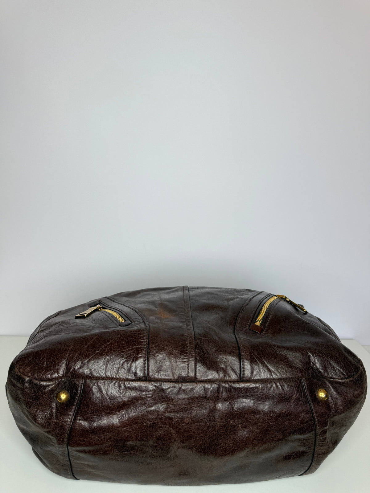 Prada Dark Brown Vitello Shine Leather Bowler Bag