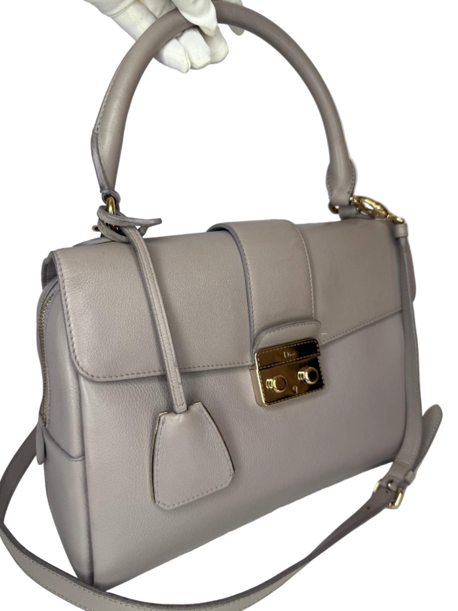 Christian Dior Grey Leather New Lock Top Handle Bag