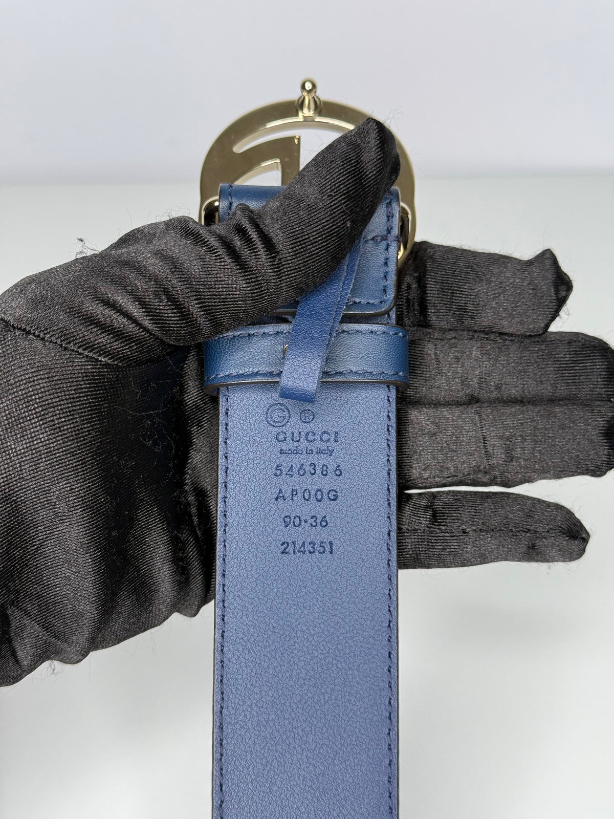 Gucci Navy Blue Leather Interlocking G Buckle Belt