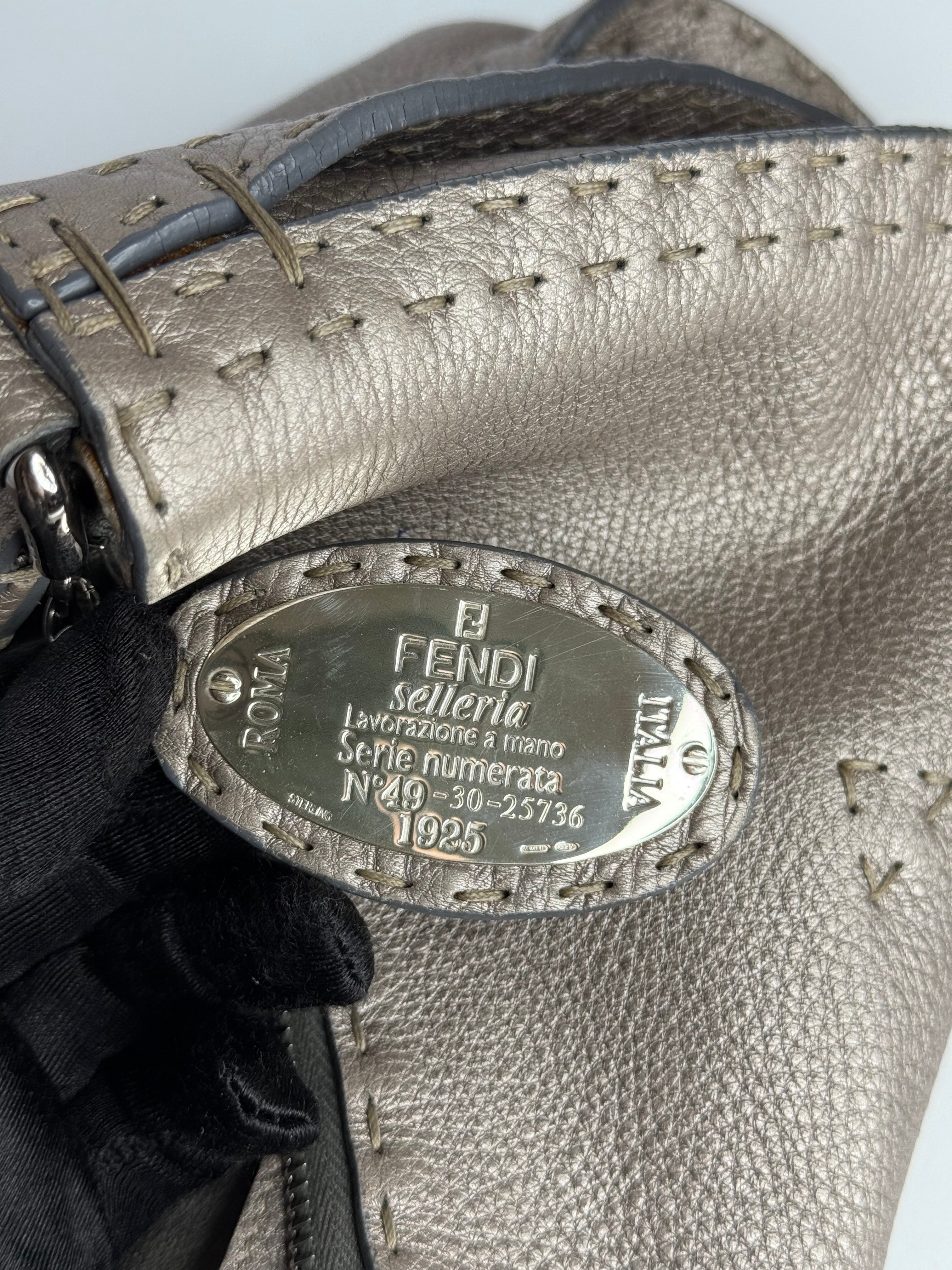 Fendi Pewter Selleria Textured Hobo Bag