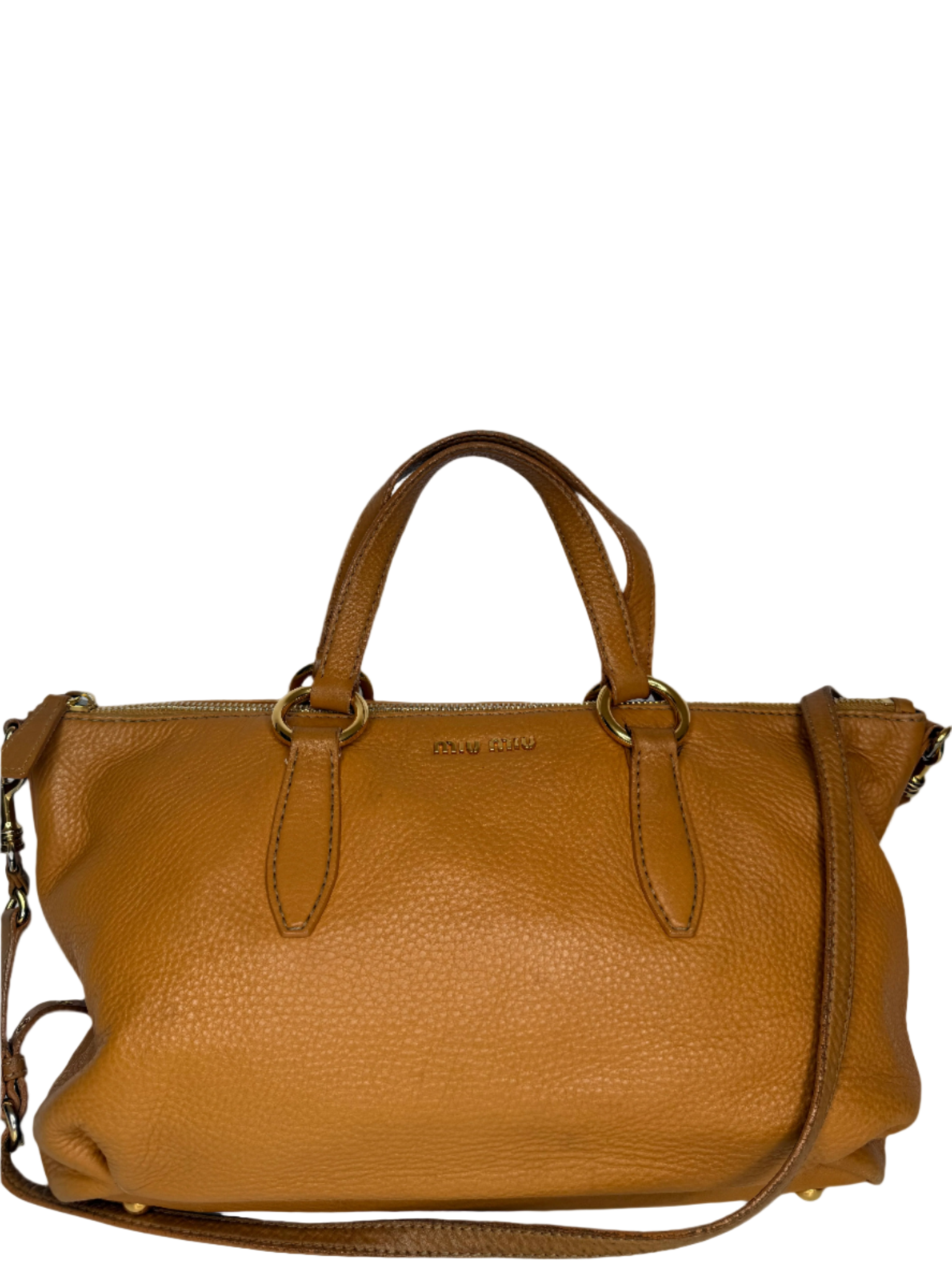 Miu Miu Camel Vitello Caribu Leather East/West Bag