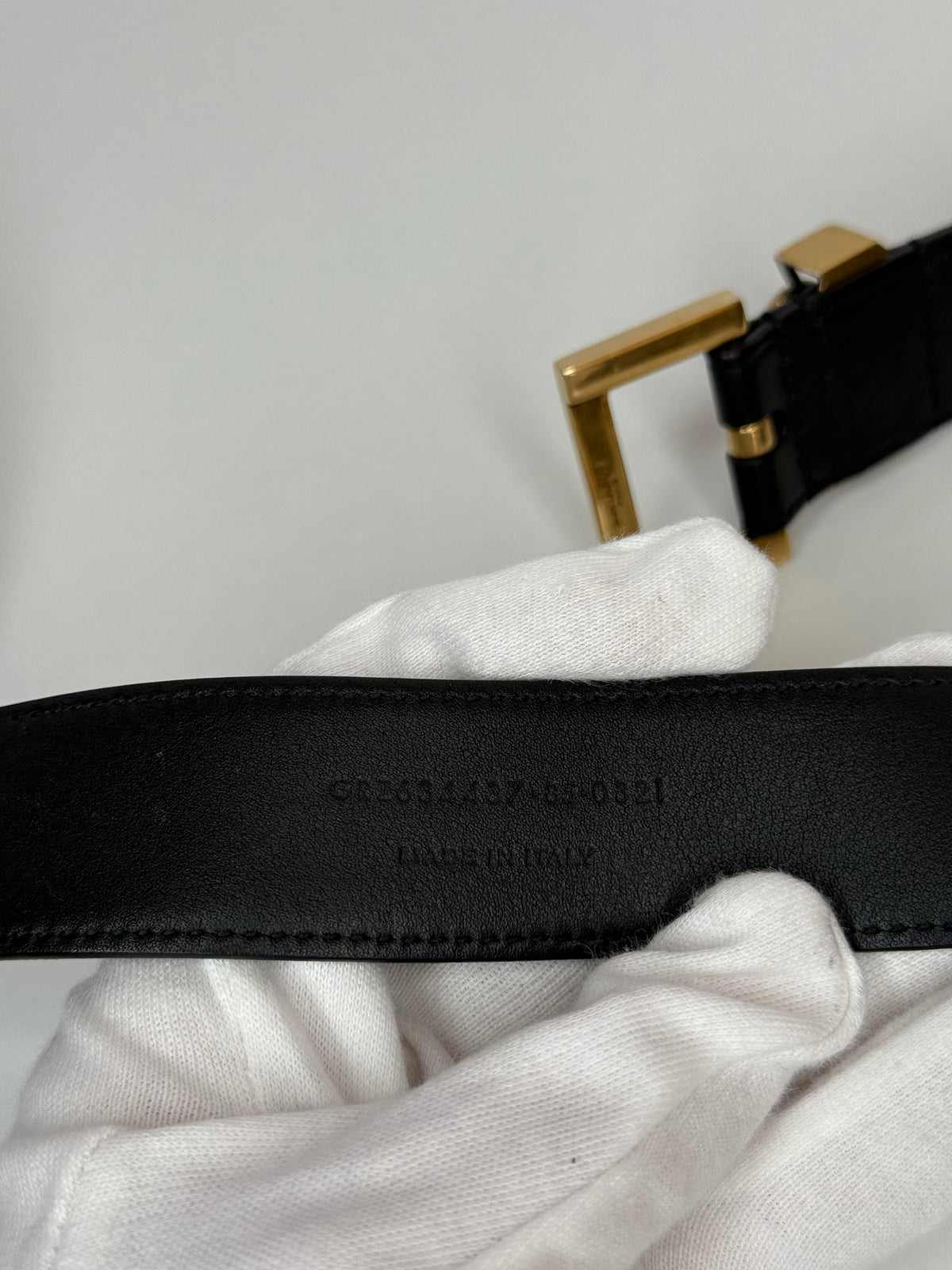 Saint Laurent Cassandre Monogram Square Buckle Belt Black