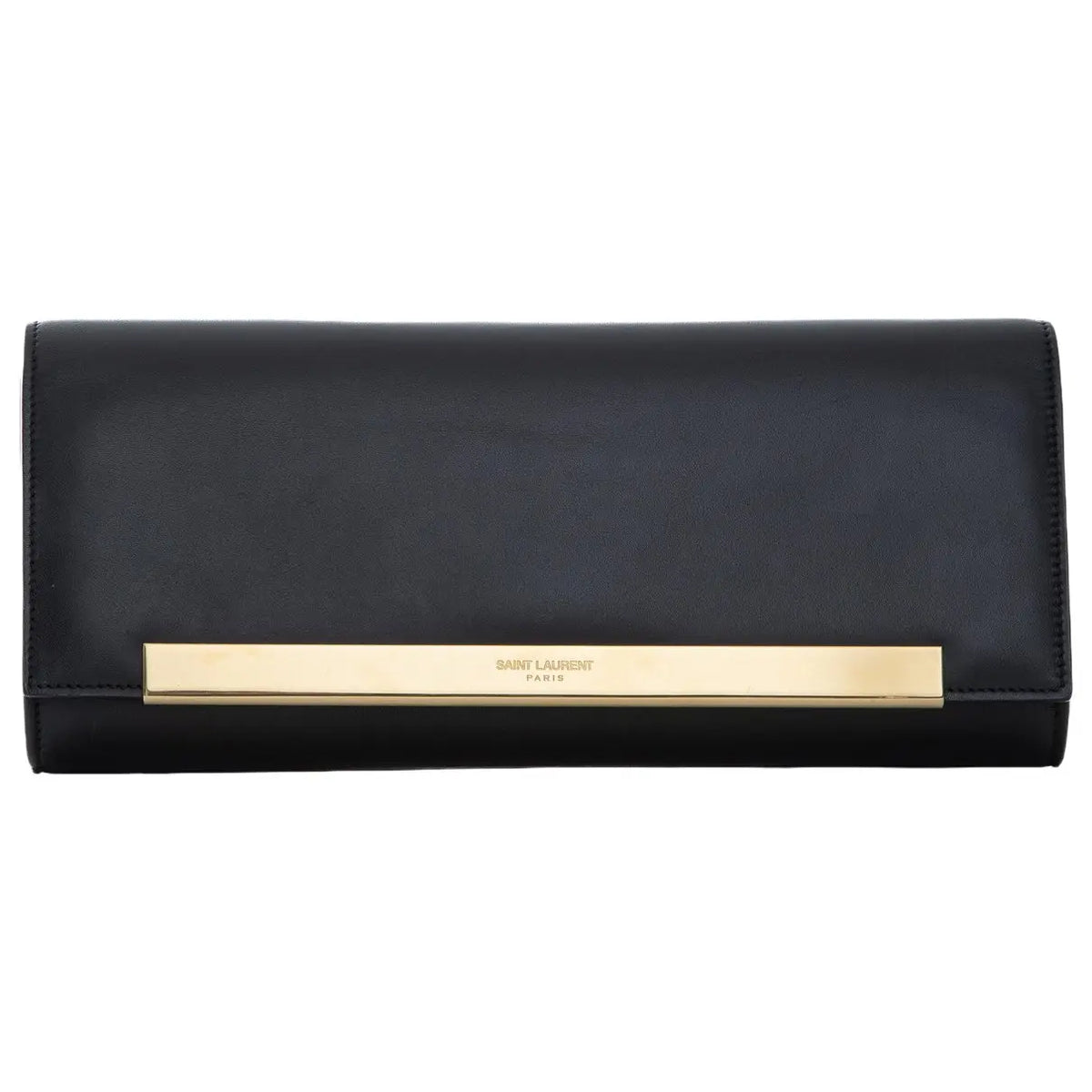 Saint Laurent Black Smooth Calfskin Leather Lutetia Flap Clutch