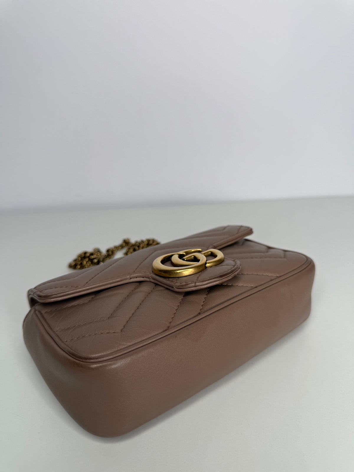 Gucci Calfskin Matelasse Super Mini GG Marmont Shoulder Bag Porcelain Rose