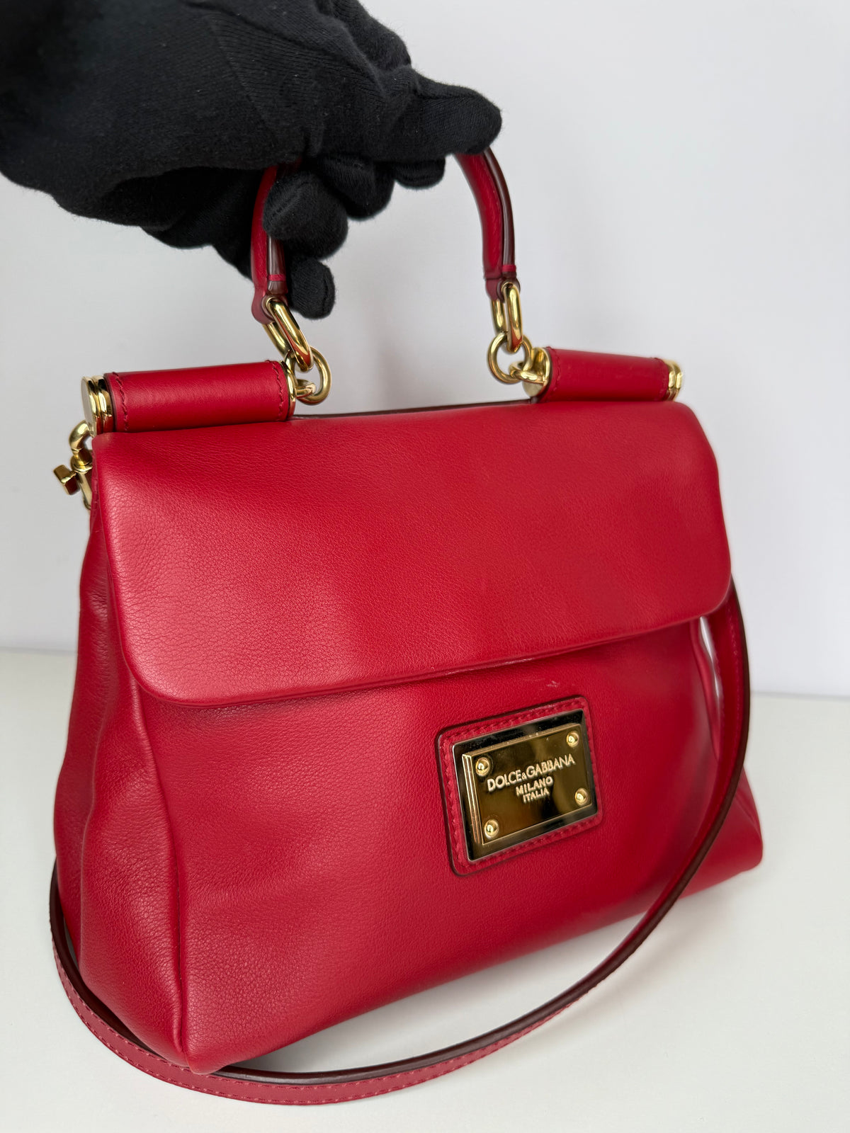 Dolce Gabbana Red Soft Leather Medium Sicily Bag