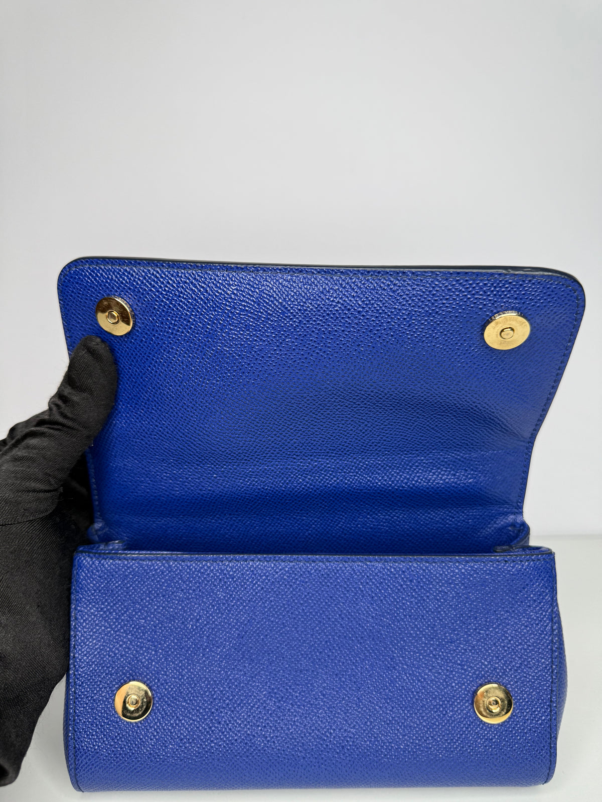 Dolce Gabbana Mini Miss Sicily Blue Dauphine Leather Crossbody Bag