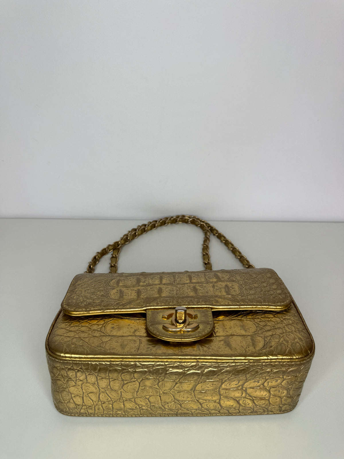 Chanel Classic Crocodile Embossed Metallic Calfskin Single Flap Bag