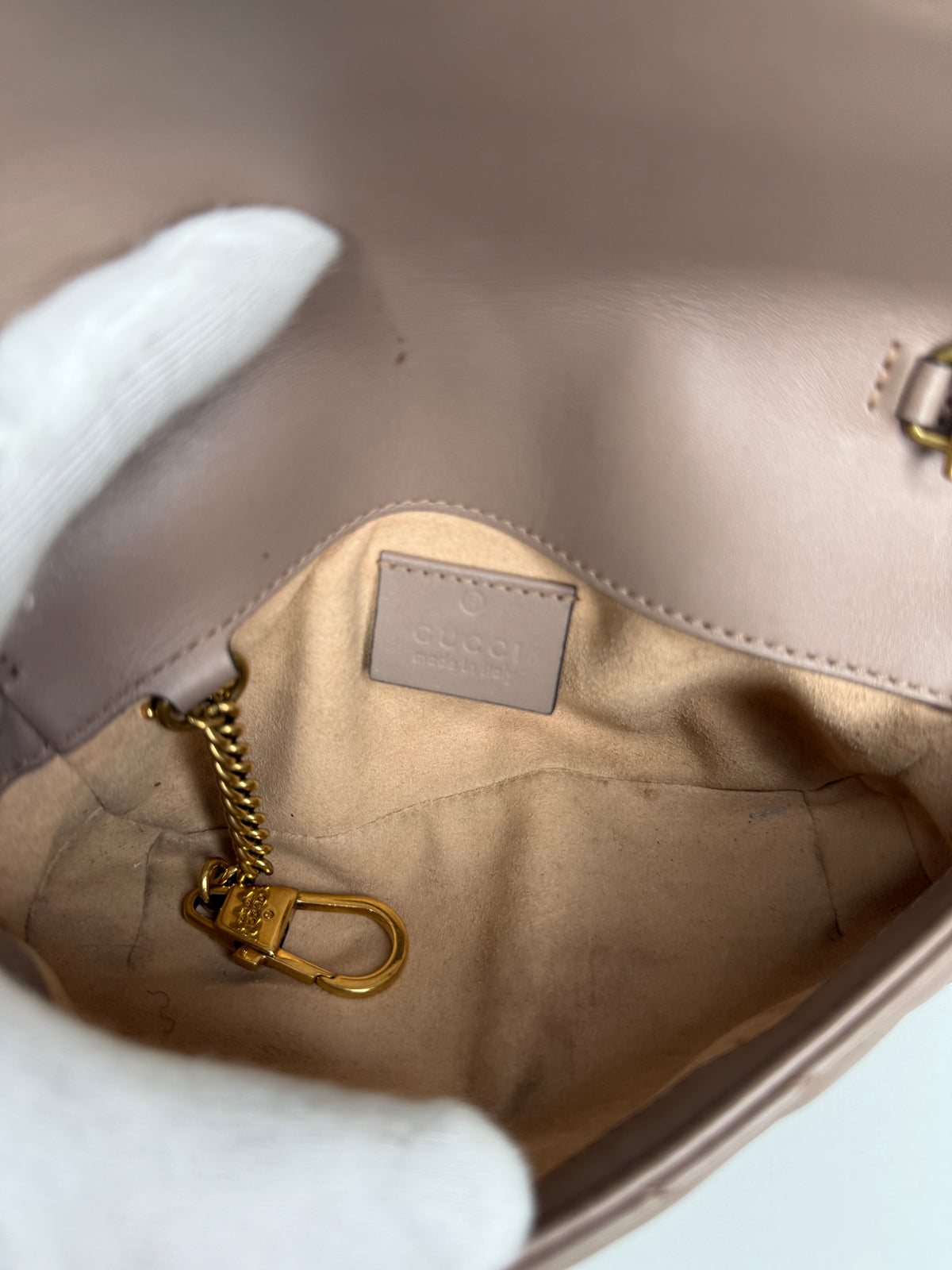 Gucci Calfskin Matelasse Super Mini GG Marmont Shoulder Bag Porcelain Rose