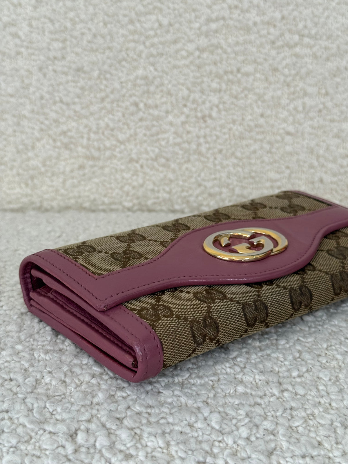 Gucci GG Interlocking Canvas Bifold Long Wallet Pink
