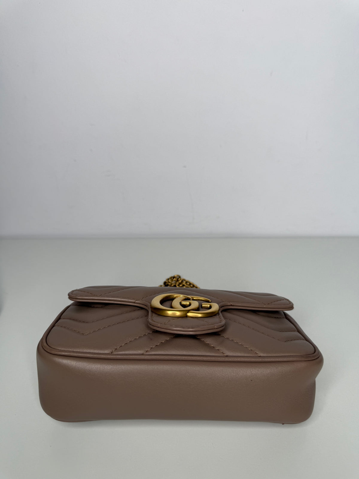 Gucci Calfskin Matelasse Super Mini GG Marmont Shoulder Bag Porcelain Rose